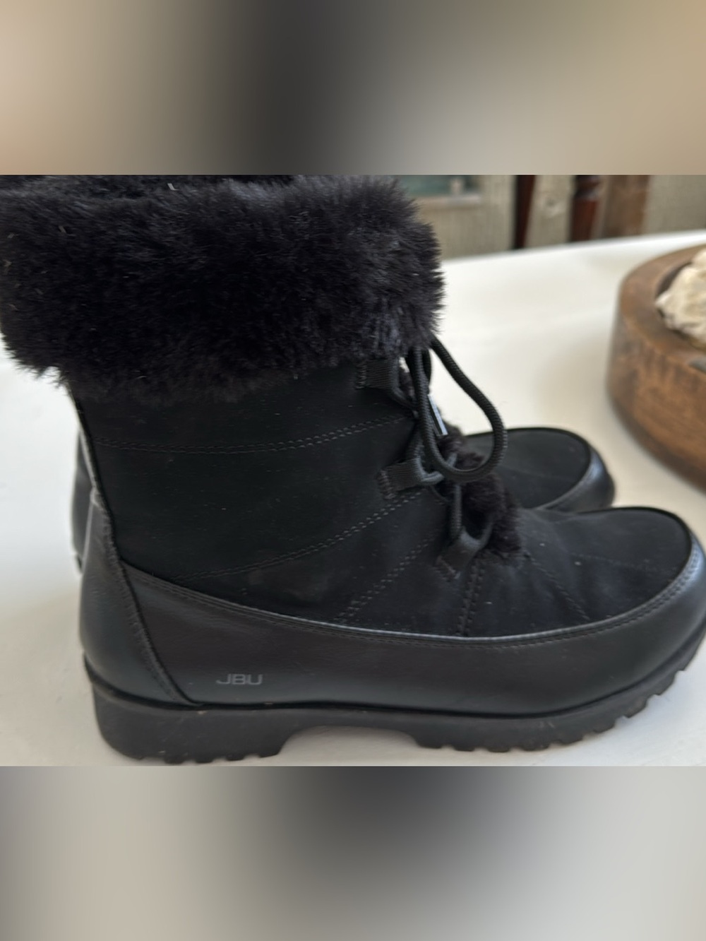 JBU Women's Black Faux-Fur Lace-Up Winter Boot